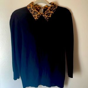 Black Talbots knot top ! Princess sleeve . Gently used leopard print collar top